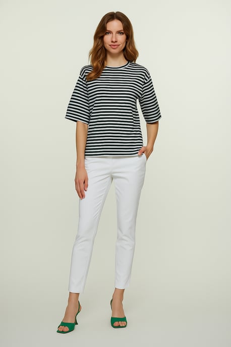 Zwart-witte oversized top van viscose-elastaan met brede strepen - Image 3