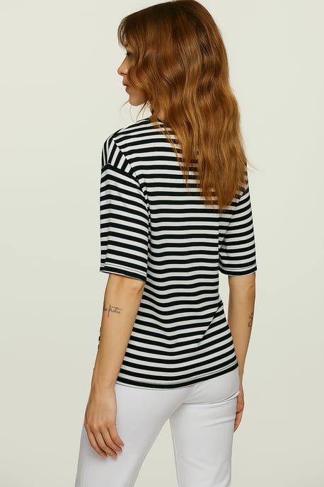 Zwart-witte oversized top van viscose-elastaan met brede strepen - Image 4