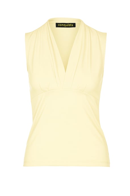 Crèmekleurige mouwloze jersey top met V-hals – stretchkatoenmix - Image 1