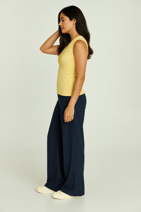 Yellow Sleeveless V-Neck Fitted Top – Soft Viscose-Blend Fabric - Image 3