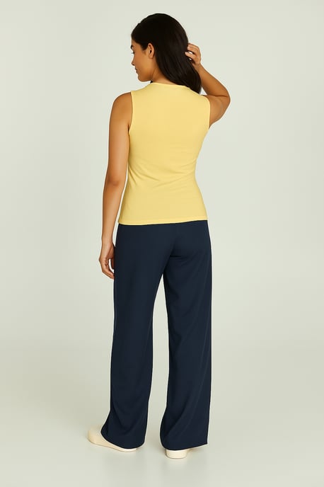 Yellow Sleeveless V-Neck Fitted Top – Soft Viscose-Blend Fabric - Image 4