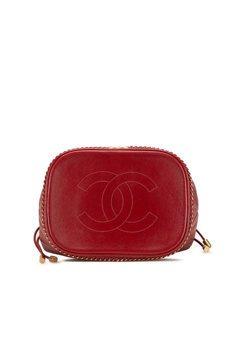 Chevron Quilted Lambskin Bucket Bag with Chain Strap - Image 2