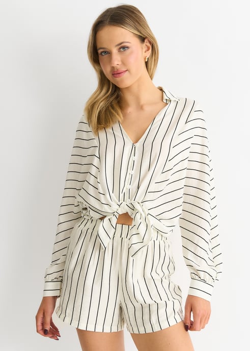 Cream Long Sleeve Batwing Stripe Shirt - Image 2