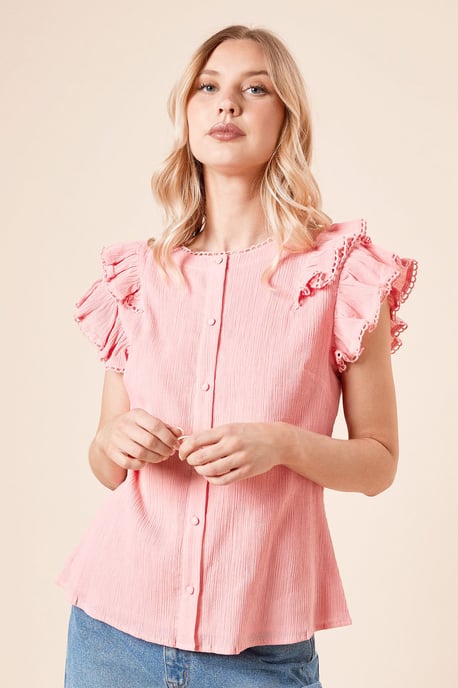 Lace Trim Button Up Top - Image 1
