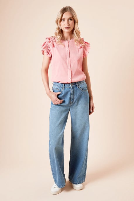 Lace Trim Button Up Top - Image 2