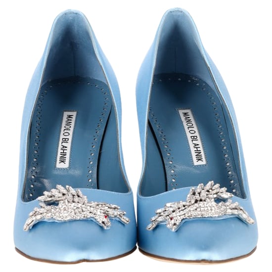 Manolo Blahnik Palos 90mm Rhinestone-Bird Pumps in Light Blue Satin - Image 3
