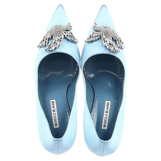 Manolo Blahnik Palos 90mm Rhinestone-Bird Pumps in Light Blue Satin - Image 4