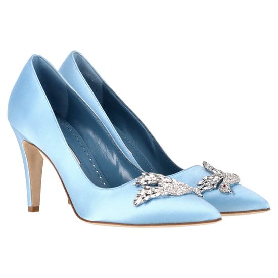 Manolo Blahnik Palos 90mm Rhinestone-Bird Pumps in Light Blue Satin - Image 5