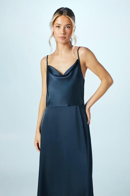 Teen Cowl Front Waterfall Skirt Bridesmaids Dress - Image 2