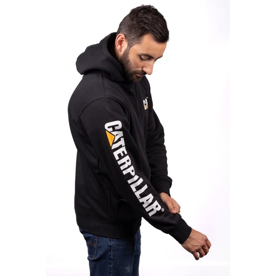 Caterpillar Varumärke Banner Bomull Herr Svart Huva Sweatshirt - Image 3