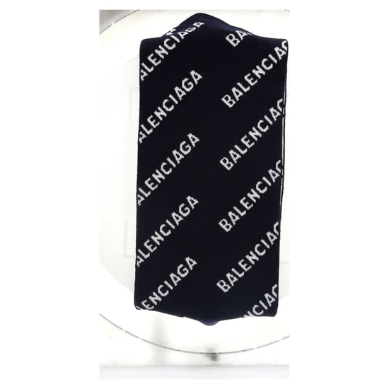 Balenciaga Logo-Intarsia Sjaal in Donkerblauwe Wol - Image 5