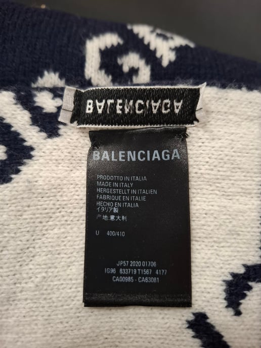Balenciaga Logo-Intarsia Sjaal in Donkerblauwe Wol - Image 6