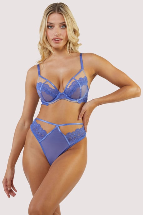 Wolf & Whistle Maisie Blue Lace Trim Balcony Bra - Image 3