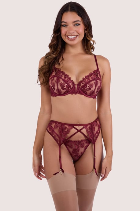 Wolf & Whistle Eva Dark Cherry Graphic Embroidery Balconette Bra - Image 4