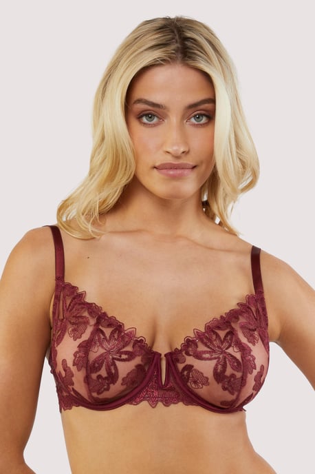 Wolf & Whistle Eva Dark Cherry Graphic Embroidery Balconette Bra - Image 5