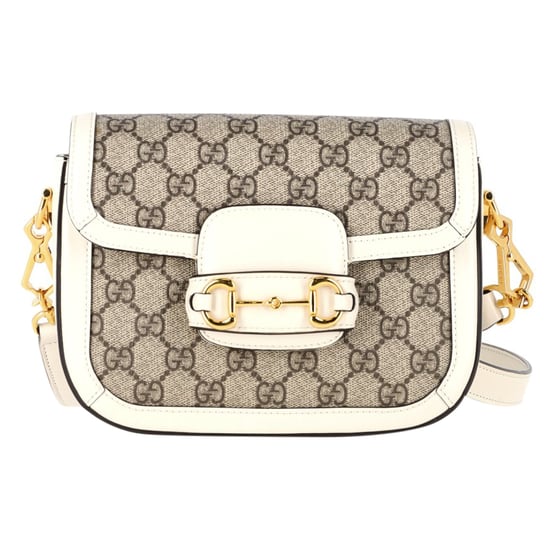 Gucci Horsebit 1955 Mini Shoulder Bag in White Leather and Canvas - Image 1
