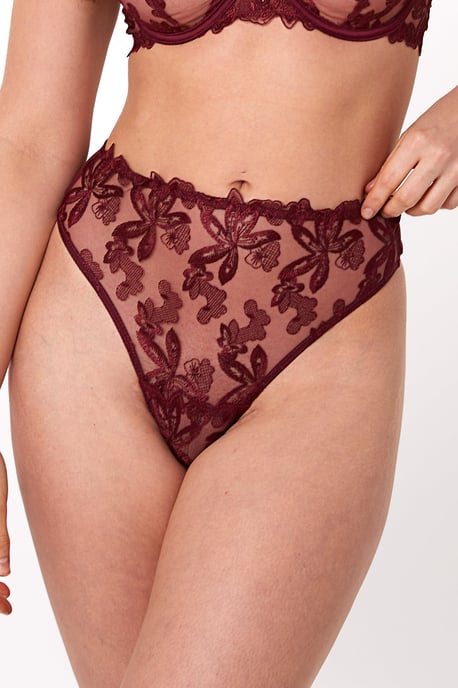 Wolf & Whistle Eva Dark Cherry Graphic Embroidery High Waist Thong - Image 3