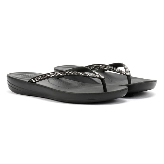 FitFlop Iqushion Sparkle Rubber Women's Black Flip Flops - Image 1