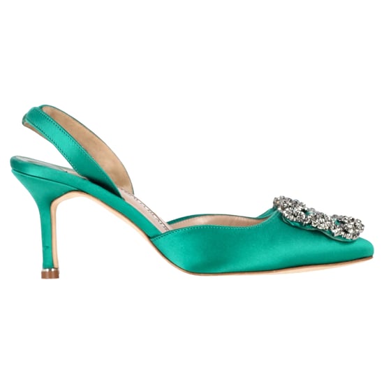 Manolo Blahnik Hangisi70 Versierde Slingback Pumps in Groene Satin - Image 1