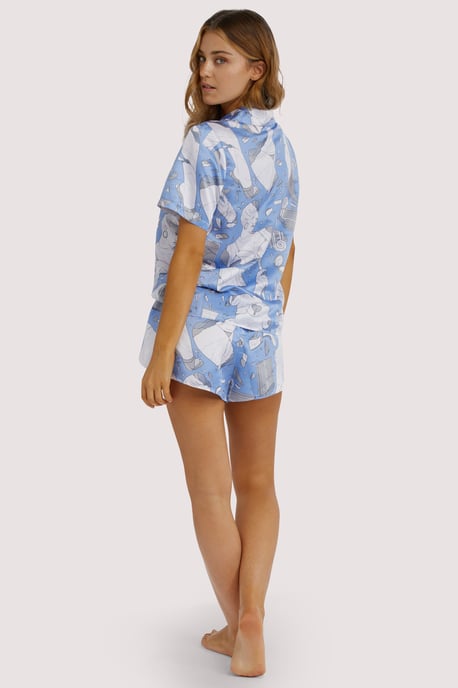 Playful Promises Logan Spector Recycled Blue Statues Satin Shorts - Image 2