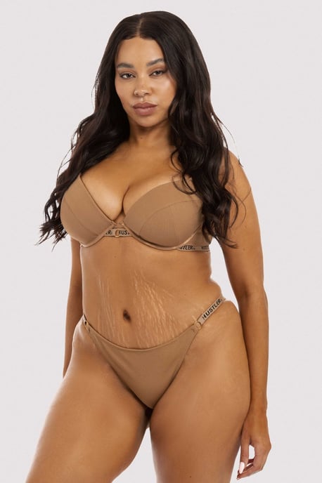 Hustler Hustler Branded Ribbed Bra Caramel - Image 5
