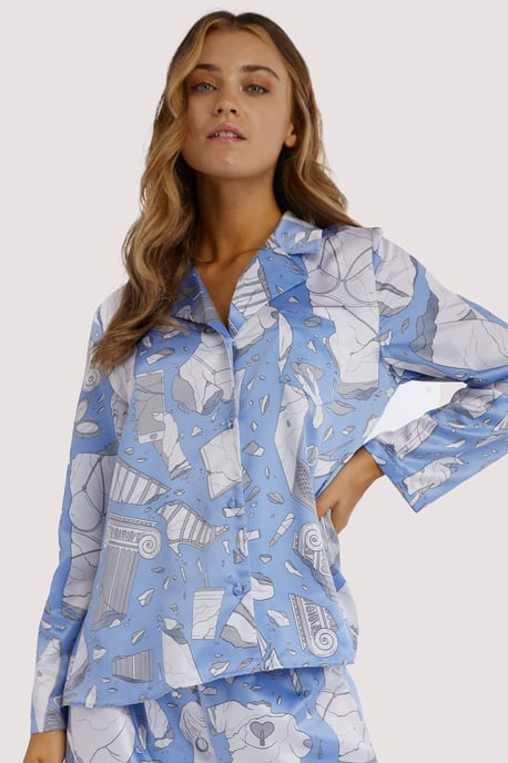 Playful Promises Logan Spector Statues Drop Hem Long Sleeve Pj Top - Image 4