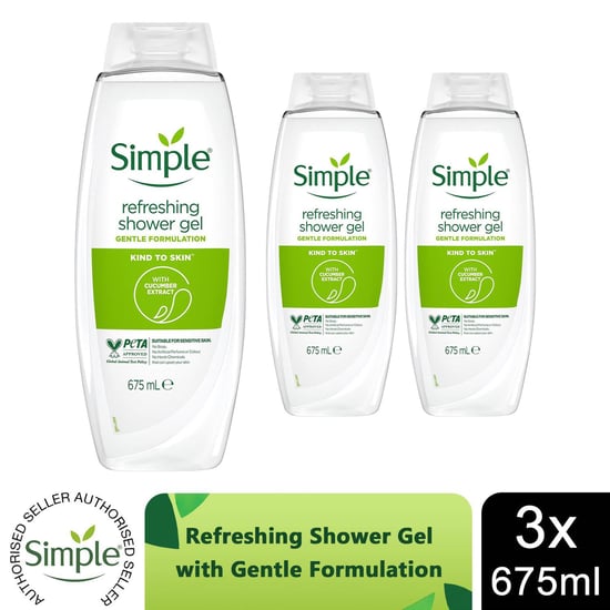 Simple Kind To Skin Refreshing Shower Gel With Gentle Formulation 675ml, 3 Pack - Image 1