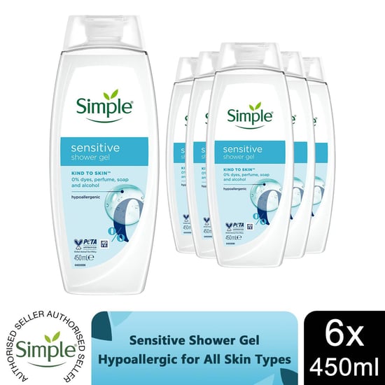 Simple Kind To Skin Sensitive Shower Gel Body Wash W/ Hypoallergenic 450ml, 6pk - Image 1