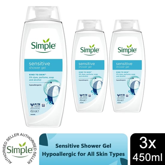Simple Kind To Skin Sensitive Shower Gel Body Wash W/ Hypoallergenic 450ml, 3pk - Image 1