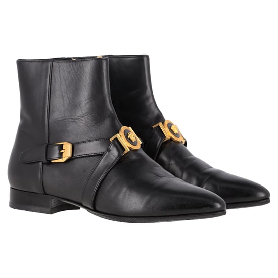 Versace Medusa Buckled Ankle Boots in Black Leather - Image 4