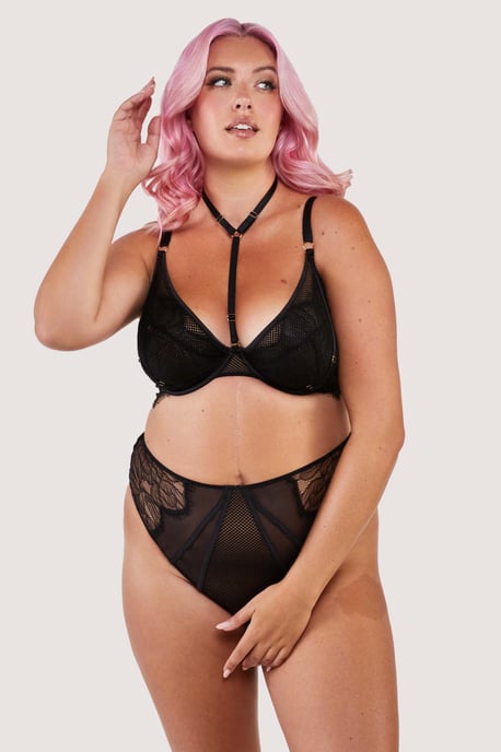 Felicity Hayward X Pp Fairfield Fishnet And Lace Plunge Bra - Image 4