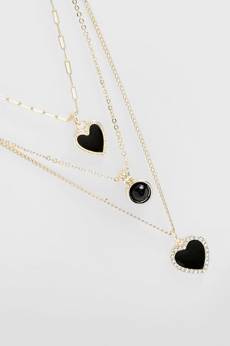 Triple Chain Heart Pendant Necklace - Image 2