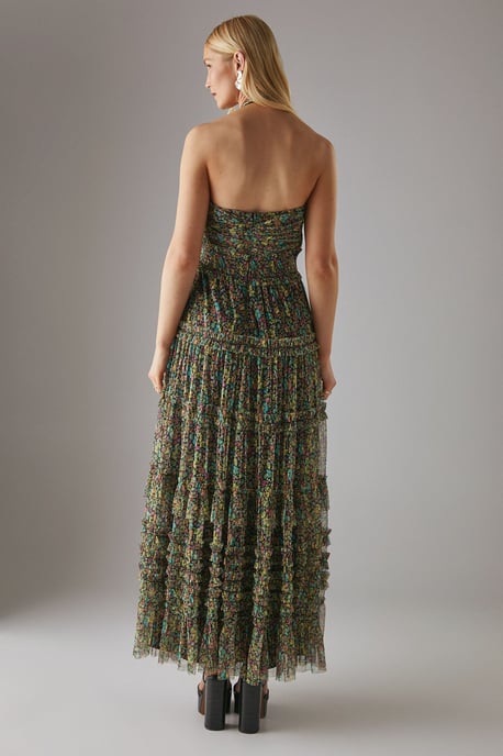 Tulle Halter Shirred Waist Tier Maxi Dress - Image 3