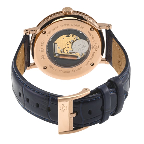 GV2 Men's Maestro IPRG Case, White Textured Dial, Blue Handmade Italian Leather Strap. - Image 2