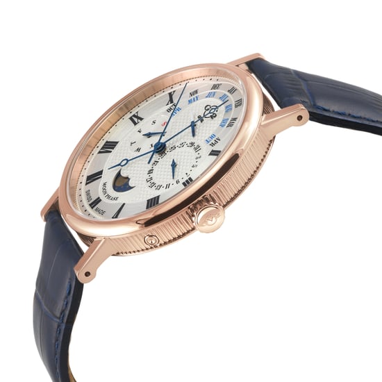 GV2 Men's Maestro IPRG Case, White Textured Dial, Blue Handmade Italian Leather Strap. - Image 3