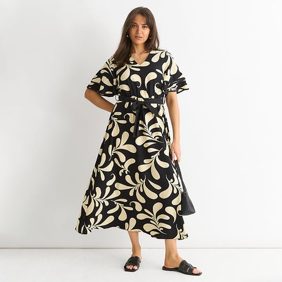 Floral V Neck Elasticated Waist Midi Dress - Image 1