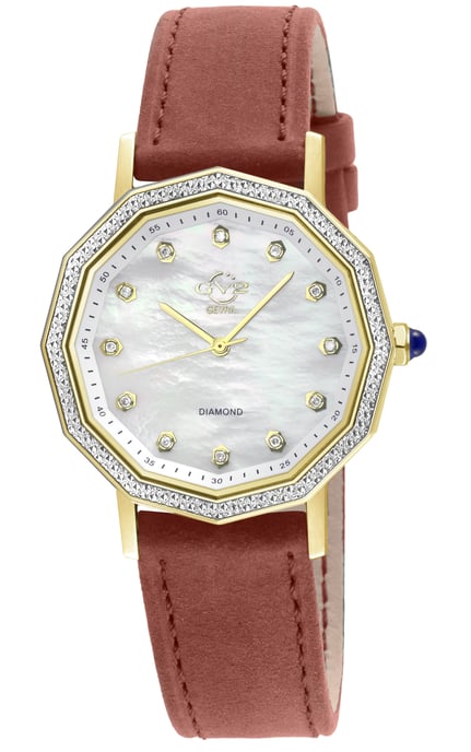 Spello II IP Gold Case, White MOP Dial, Blue Handmade Italian Leather Strap - Image 1