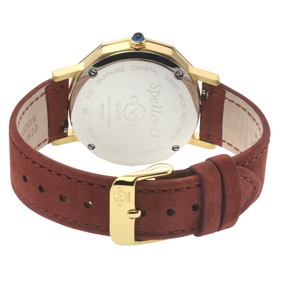 Spello II IP Gold Case, White MOP Dial, Blue Handmade Italian Leather Strap - Image 2