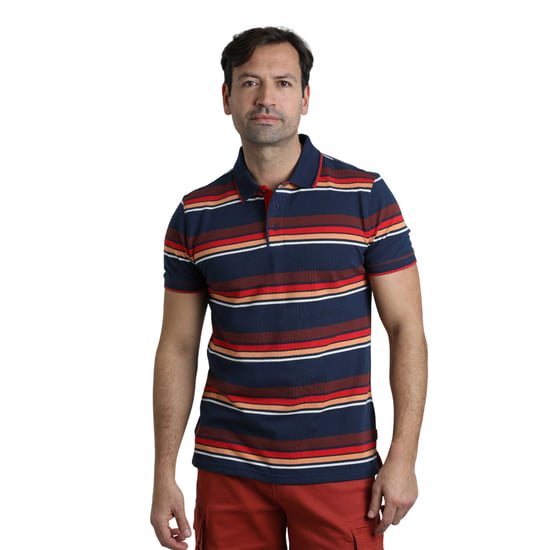 Weird Fish Heren Sunbury Stripe Organic Cotton Polo Shirt (Donkerblauw) - Image 3