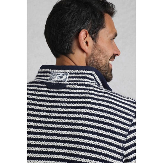 Weird Fish Heren Shorling Stripe Macaroni Quarter Zip Trui (Ecru) - Image 4