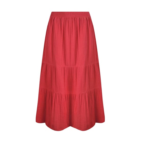 Weird Fish Dames/Dames Lathika gestaffelde organisch katoenen midirok (Crimson) - Image 1
