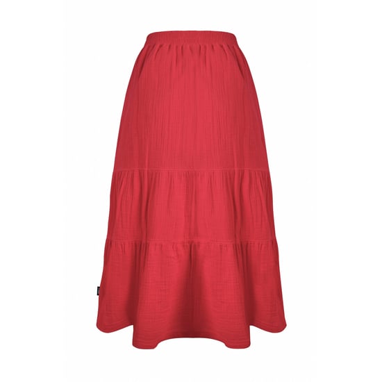 Weird Fish Dames/Dames Lathika gestaffelde organisch katoenen midirok (Crimson) - Image 2