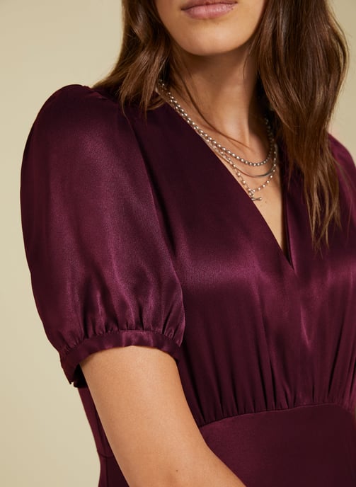 Cathy Satin V-Neck Midi Dress - Image 3