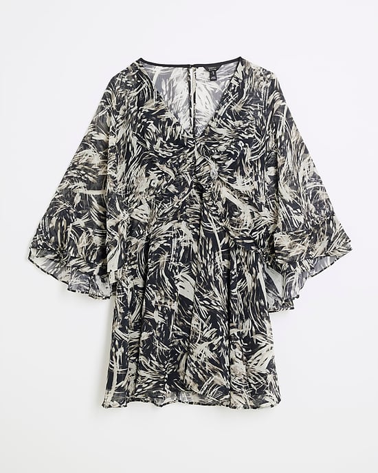 River Island Womens Mini Dress Brown Abstract Print Cape - Image 5