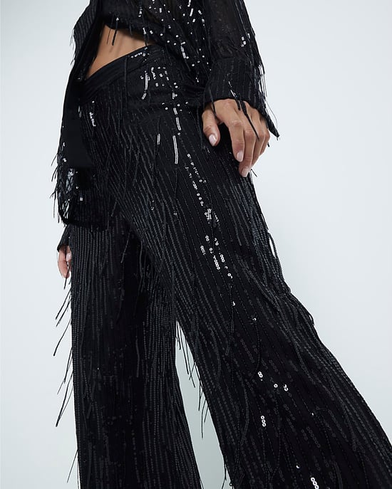 River Island Womens Fringe Trousers Petite Black Sequin Tailored - Image 2
