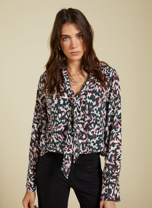 Effie Printed Tie Neck Blouse - Image 1