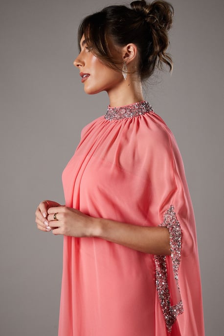 Chiffon Cape Style Sequin Maxi Dress - Image 3