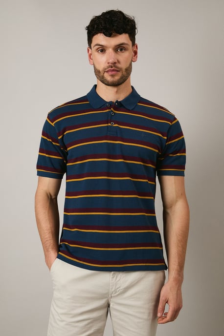 Navy College Stripe Polo Shirt - Image 1