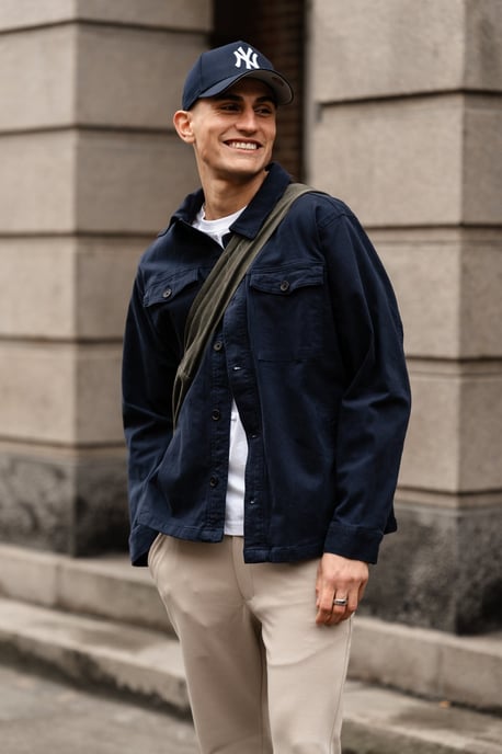 Overshirt van keperstof - Marineblauw - Image 3