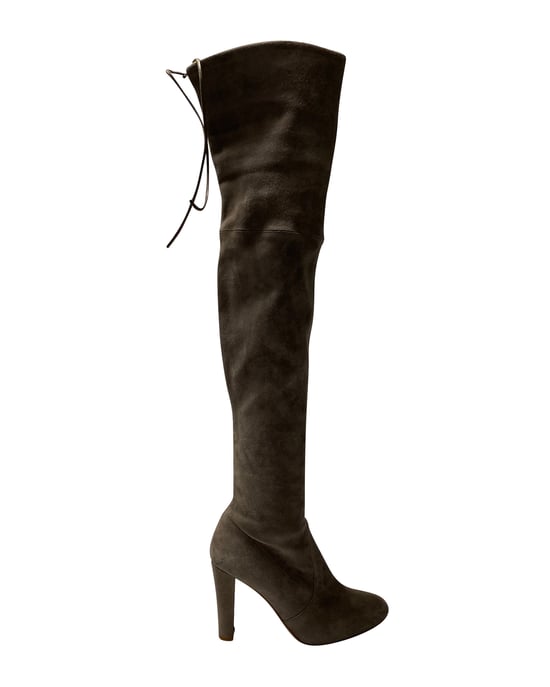 Stuart Weitzman Highland Over The Knee Boots in Grey Suede - Image 1